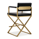 Director Performance Vegan Leather Stool with Gold Base - Black / Counter Height