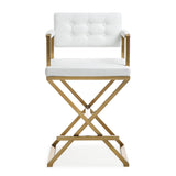 Director Performance Vegan Leather Stool with Gold Base - White / Counter Height