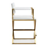 Director Performance Vegan Leather Stool with Gold Base - White / Counter Height