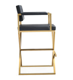 Director Performance Vegan Leather Stool with Gold Base - Black / Bar Height