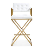 Director Performance Vegan Leather Stool with Gold Base - White / Bar Height