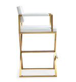 Director Performance Vegan Leather Stool with Gold Base - White / Bar Height