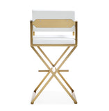 Director Performance Vegan Leather Stool with Gold Base - White / Bar Height