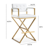 Director Performance Vegan Leather Stool with Gold Base - White / Bar Height