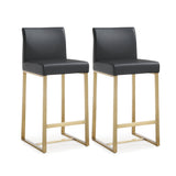 Denmark Performance Vegan Leather Stool with Gold Base - Set of 2 - Black / Counter Height