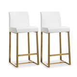 Denmark Performance Vegan Leather Stool with Gold Base - Set of 2 - White / Counter Height