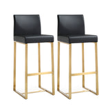 Denmark Performance Vegan Leather Stool with Gold Base - Set of 2 - Black / Bar Height