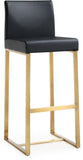 Denmark Performance Vegan Leather Stool with Gold Base - Set of 2 - Black / Bar Height