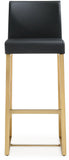 Denmark Performance Vegan Leather Stool with Gold Base - Set of 2 - Black / Bar Height