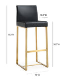 Denmark Performance Vegan Leather Stool with Gold Base - Set of 2 - Black / Bar Height