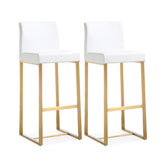 Denmark Performance Vegan Leather Stool with Gold Base - Set of 2 - White / Bar Height