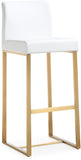 Denmark Performance Vegan Leather Stool with Gold Base - Set of 2 - White / Bar Height