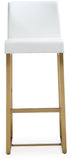 Denmark Performance Vegan Leather Stool with Gold Base - Set of 2 - White / Bar Height