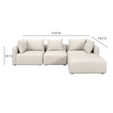 Hangover 4-Piece Contract-Grade Textured Fabric Modular Sectional - Cream