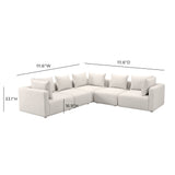Hangover 5-Piece Contract-Grade Textured Fabric Modular L-Sectional - Cream