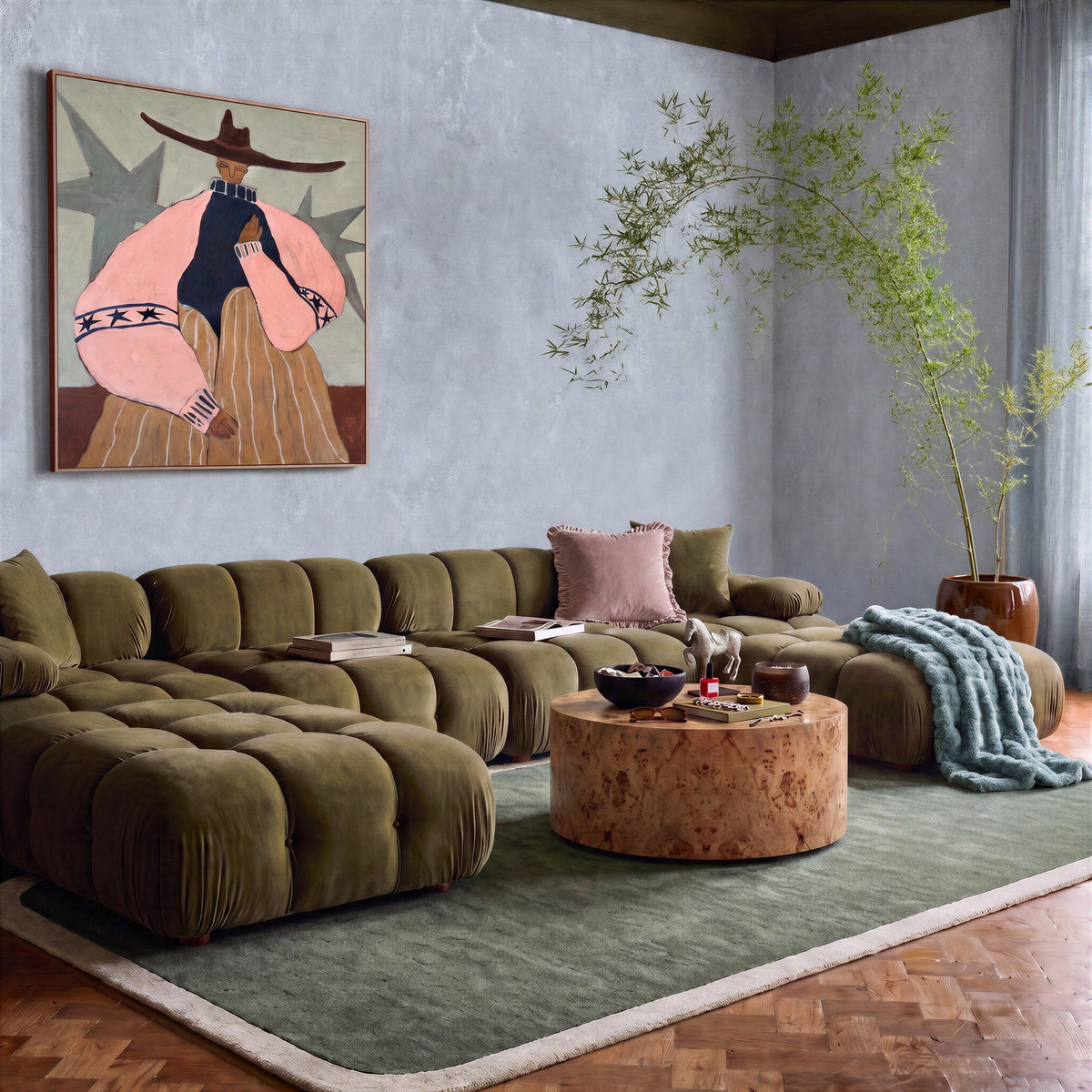 Calliope 6-piece Performance Modular U-Sectional - Olive Green