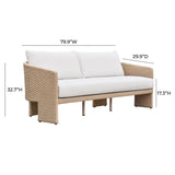 Alexa 80" Rattan Performance Fabric Outdoor Sofa - Cream/Natural