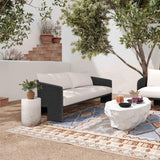 Alexa 80" Rattan Performance Fabric Outdoor Sofa - Black/Cream