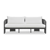Alexa 80" Rattan Performance Fabric Outdoor Sofa - Black/Cream