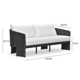 Alexa 80" Rattan Performance Fabric Outdoor Sofa - Black/Cream
