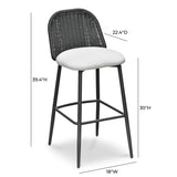 Alexa Performance Fabric Outdoor Stool - Black/Cream / Bar Height