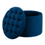 Queen Performance Velvet Round Storage Ottoman - Navy
