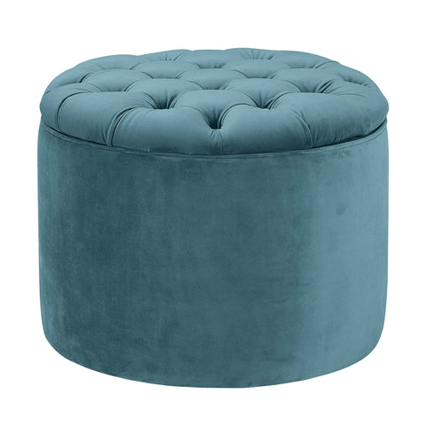 Queen Performance Velvet Round Storage Ottoman - Sea Blue