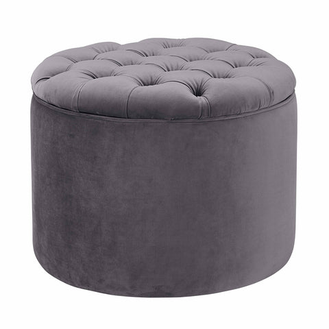 Queen Performance Velvet Round Storage Ottoman - Grey
