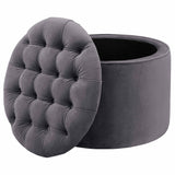 Queen Performance Velvet Round Storage Ottoman - Grey