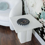 Kayla Faux Plaster Indoor / Outdoor Square Side Table - White