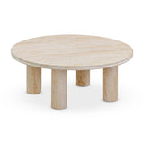 Amora Faux Travertine Indoor/Outdoor Round Accent Table (26"-32") - 32"