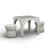 Tomlin Performance Chenille Game Table and Two Ottomans Set - Cream