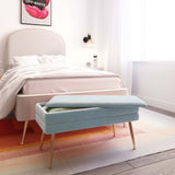 Ziva 31" Velvet Storage Bench - Sea Blue