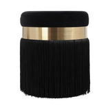 Melody Velvet Tasseled Ottoman - Black