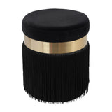 Melody Velvet Tasseled Ottoman - Black