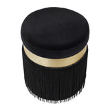 Melody Velvet Tasseled Ottoman - Black