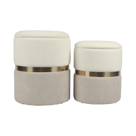 Gigi Cream and Tan Chenille Storage Ottoman - Set of 2