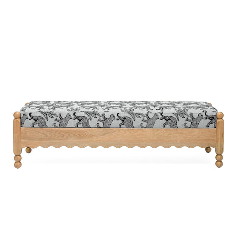 Thelma 56" Leopard Performance Jacquard Fabric Bench - Cream
