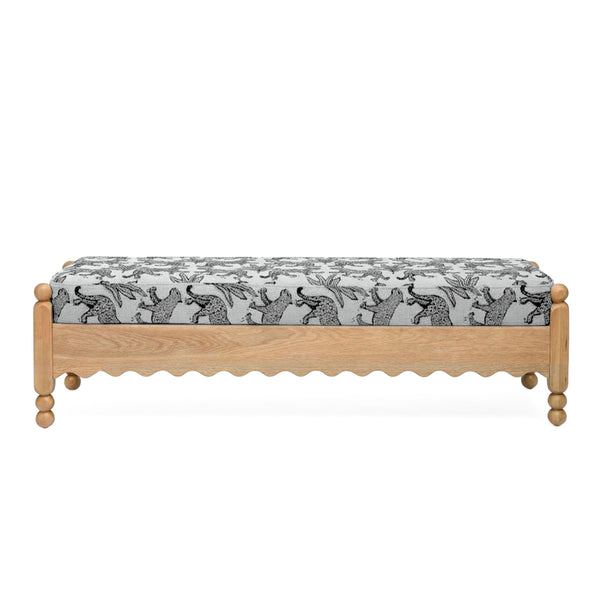 Thelma 56" Leopard Performance Jacquard Fabric Bench - Cream