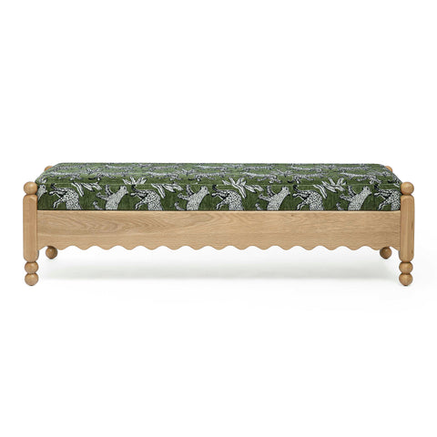 Thelma 56" Leopard Performance Jacquard Fabric Bench - Olive Green