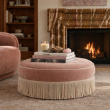 Tassy Tasseled Round Ottoman - Pink