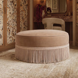 Tassy Tasseled Round Ottoman - Tan