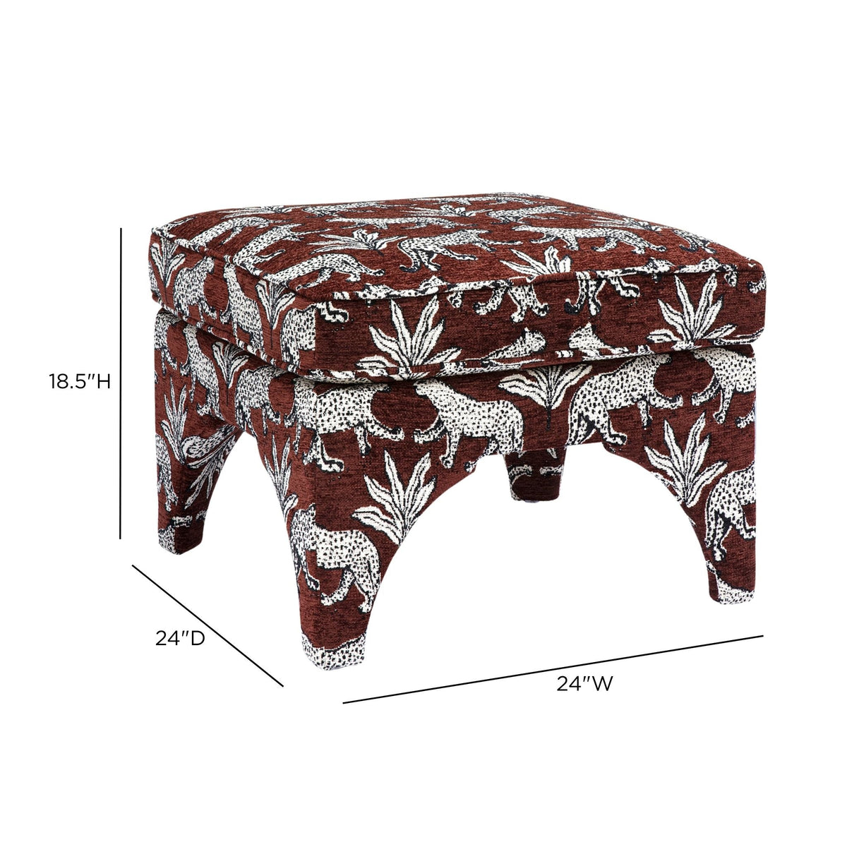 Raji Leopard Performance Jacquard Ottoman - Brown