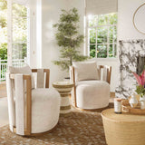 Paolo Textured Contract-Grade Weave Fabric Swivel Accent Chair - Cream