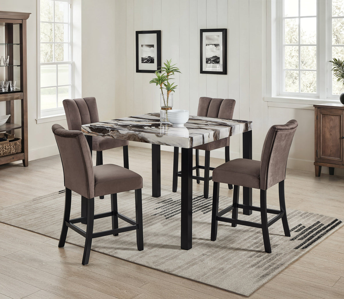 Vega Black Faux Marble Counter Height Table