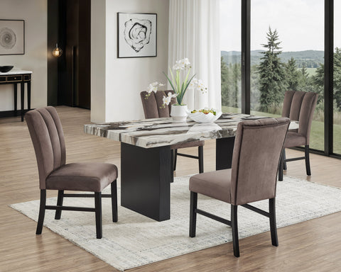 Vega Black/Brown Faux Marble Dining Set