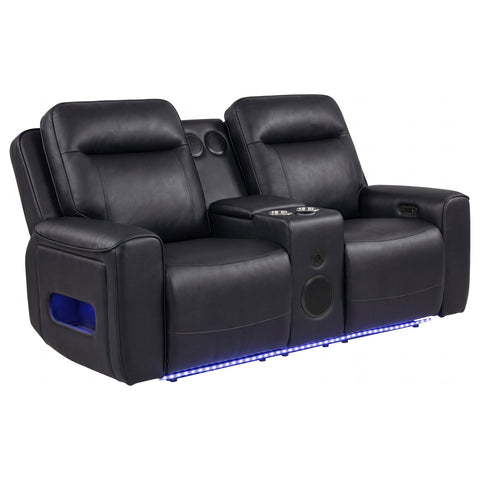 Rojas Dual Power Reclining Loveseat with Bluetooth and LED Lighting Black