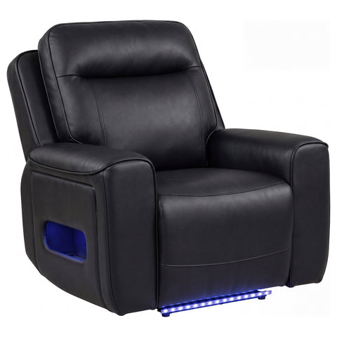 Rojas Dual Power Recliner with LED Accent Lighting in Black Faux Leather