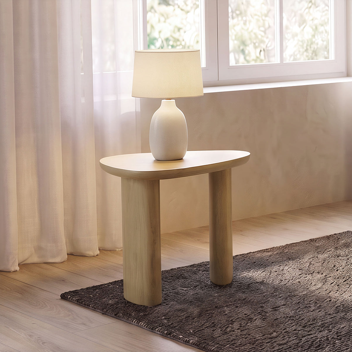 Arjona Contemporary Triangular End Table with Oak Veneer Honey Oak — room setting