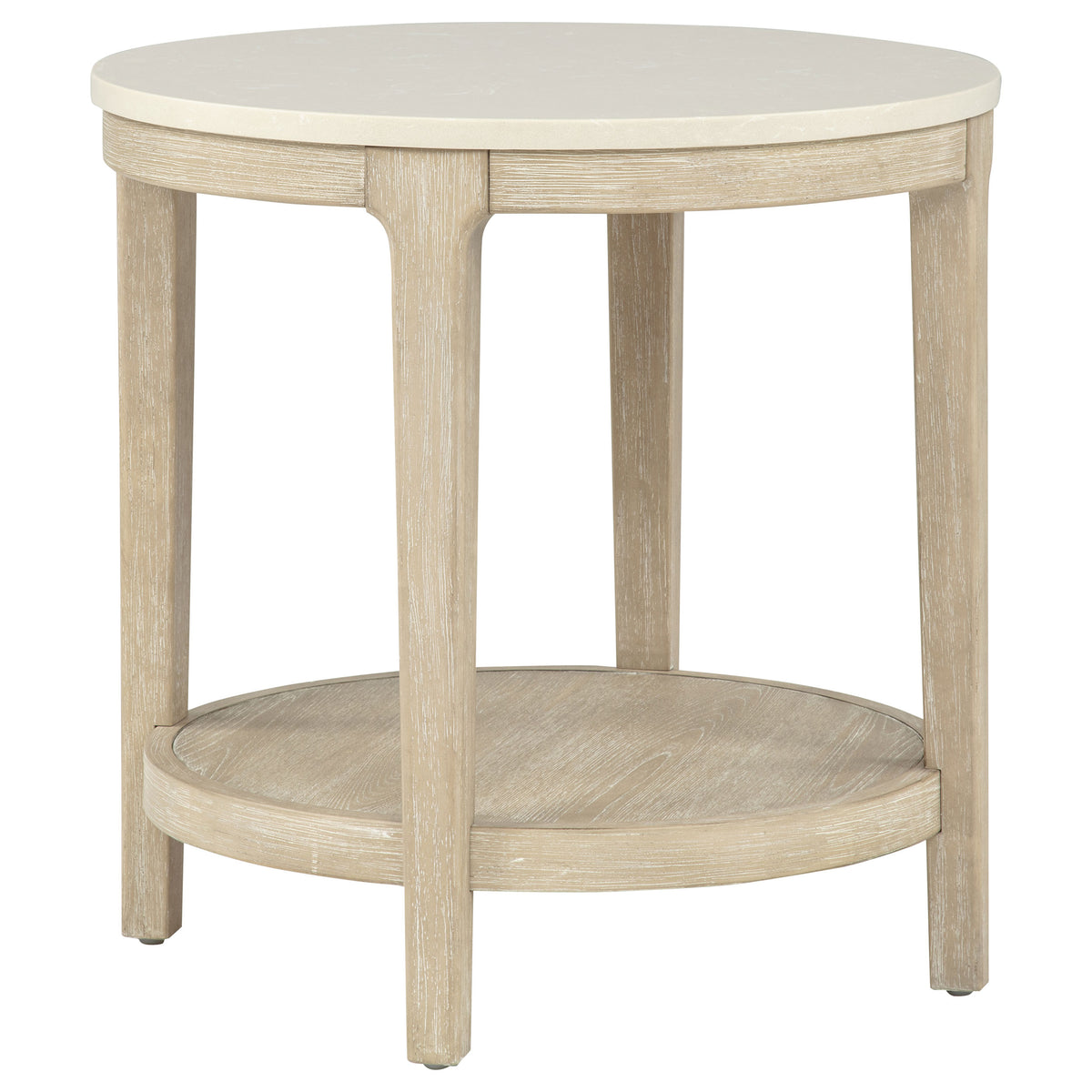 Lucaire Round Cultured Marble Top End Table Honed Cream and Sandstone